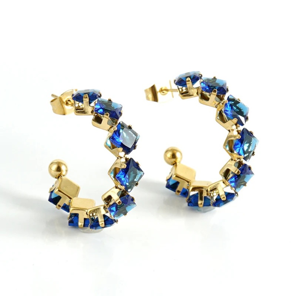 18K Gold Plated Hoop Earrings*Royal Blue Swarovski Crystal Birthstone Zircon*ZX